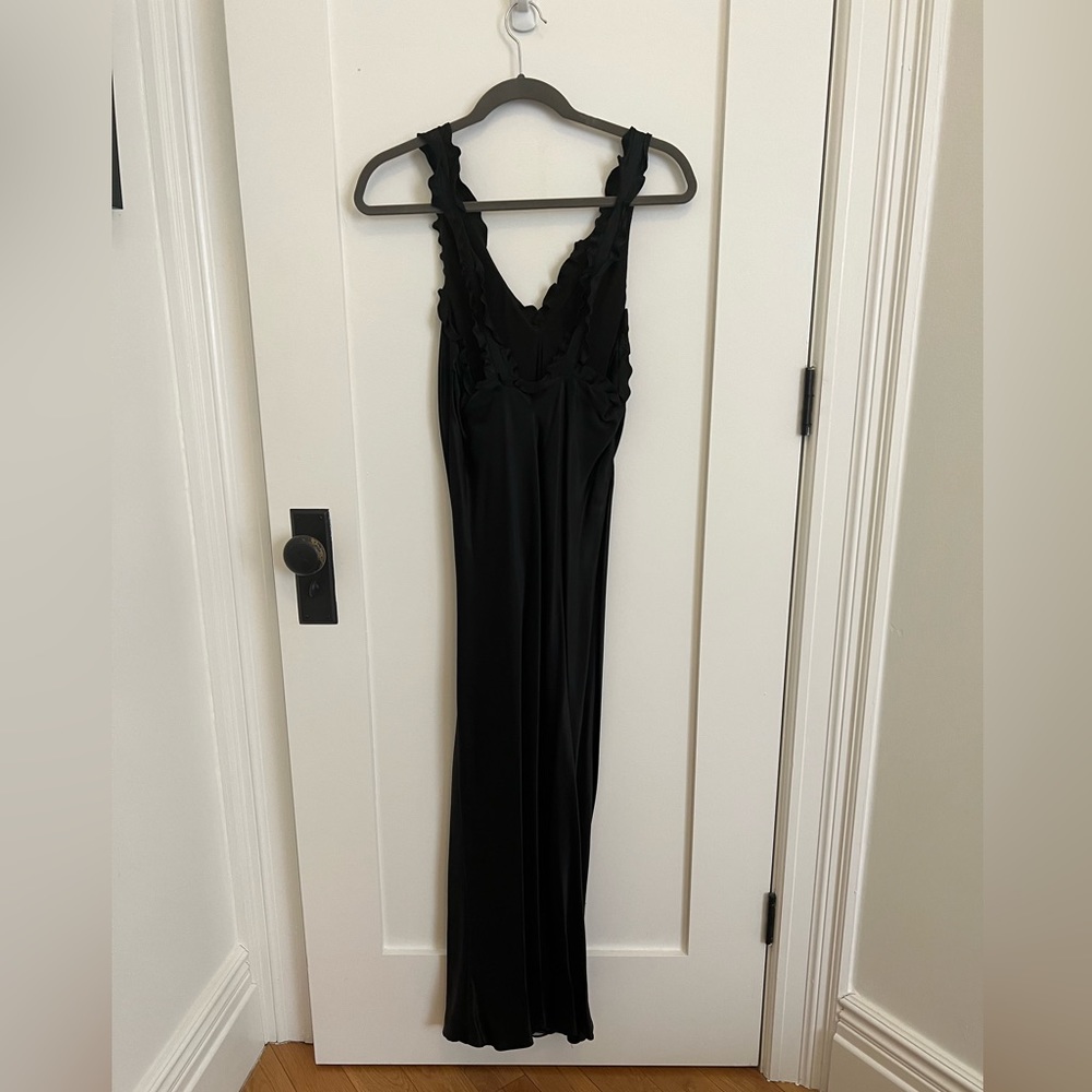 Tibi Ruffled-Trimmed Washed Satin Midi Dress - Picture 6 of 7